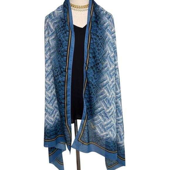19v69 Italia XL chiffon scarf wrap pareo sarong snake print blue yellow 34 x 76" - Picture 1 of 9